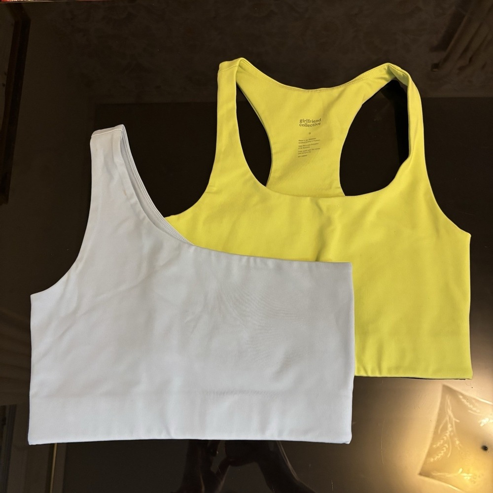 Girlfriend Collective Paloma Sports Bra Bundle One Shoulder Blue Green S Preppy